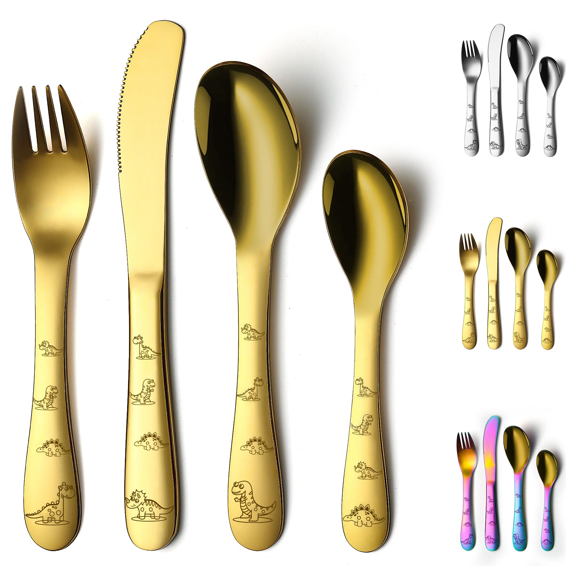 Evanda Gold Utensils Set, Gold Titanium Coated 4 Pieces Stainless Steel Silverware Set, Utensils Forks and Spoons, Mirror Polished Smooth Round Tableware and Dishwasher Safe