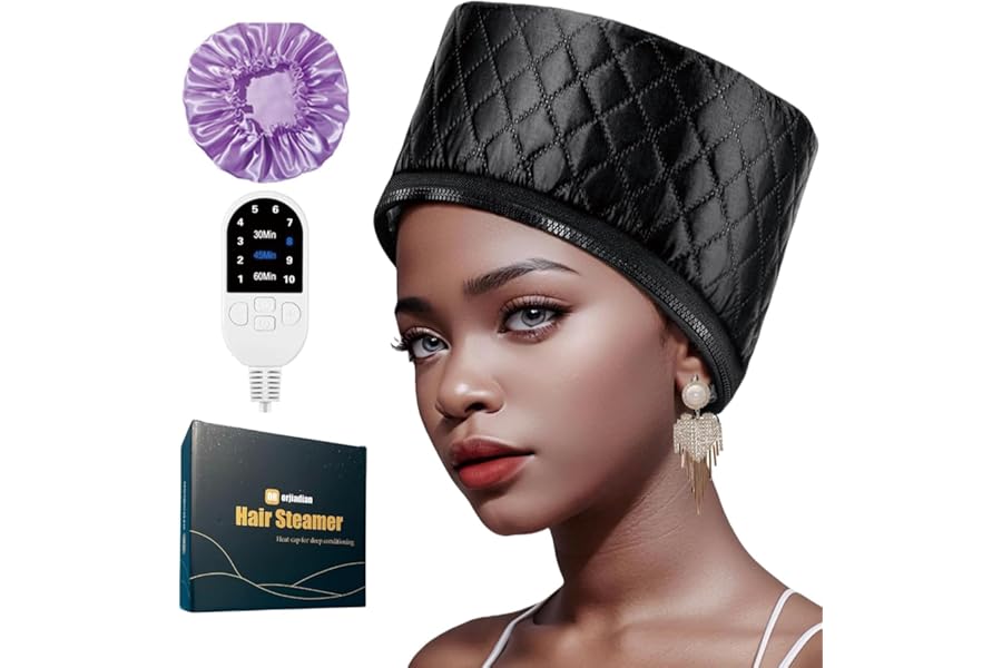 Heat Cap for Deep Conditioning, Thermal Steam Cap for Hair Treatment, Hair Steamer for Black Natural Hair, 10-Level Quick Heating Caps for Home Use.
