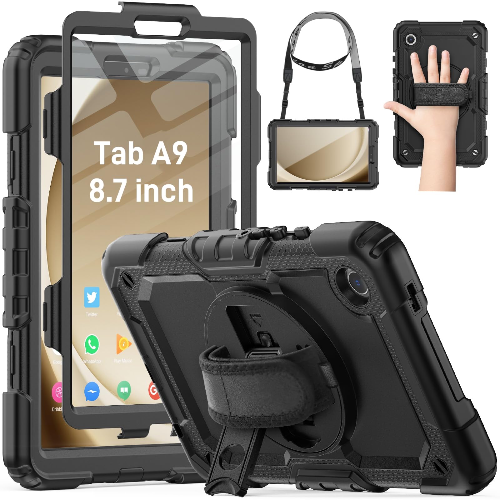 Photo 1 of *(** BLUE **** HXCASEAC Case for Samsung Galaxy Tab A9 8.7 Inch, Protective with Screen Protector/Hand Strap/Pen Holder, Sturdy Shockproof for Samsung A9 Tablet Case SM-X110 SM-X115 SM-X117 - Black