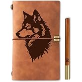 InnoBeta Wolf Gifts for Men Women Teens, Journal and Pen Vegan Leather Refillable Notebook, Sketchbook, Travel Diary, 7.8x5 Inches