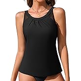 ANFILIA Tankini Tops for Women Swimwear Top Only Swim Tank Tops Modest Bathing Suit Top