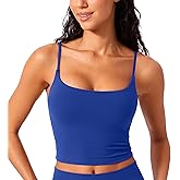 CRZ YOGA Butterlift Scoop Neck Crop Tank Tops for Women - Padded Adjustable U Back Camisole Workout Longline Sports Bras