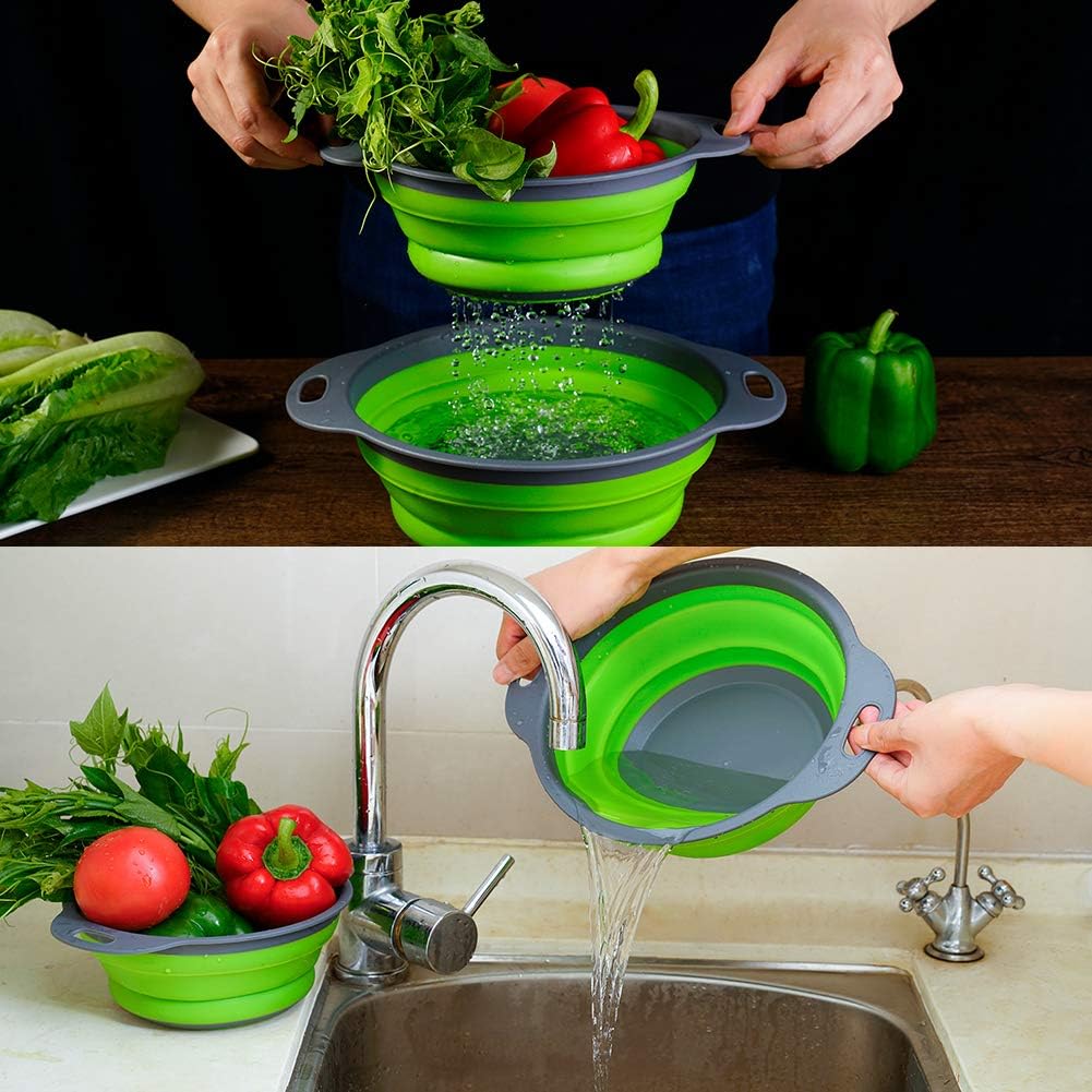 Colosun 2pcs Collapsible Colanders Set,Portable Folding Filter Baskets Bowls Container Rubber Strainer for Kitchen Camping Draining Food Fruit Vegetable - Image 3