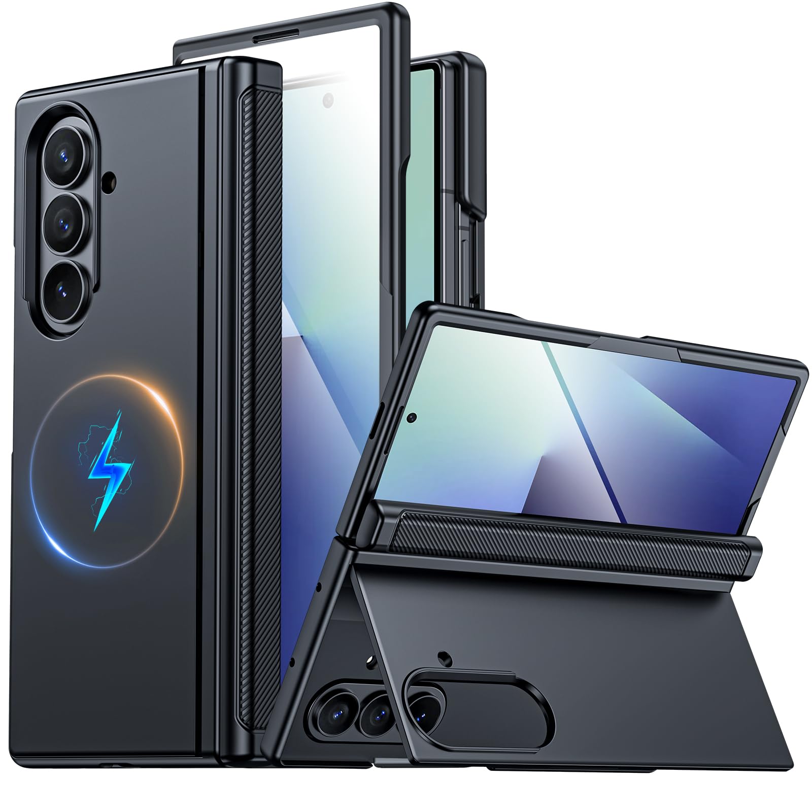 Photo 1 of CENMASO Magnetic for Samsung Galaxy Z Fold 7 Case with Stand, Fit for Magsafe, Hinge Protection, Screen Protector, Built-in Hidden Kickstand, Slim Shockproof Phone Case for Galaxy Z Fold 7-Black