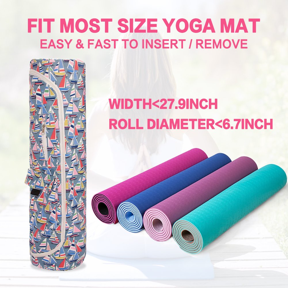 TUONROAD Hot Yoga Gym Bag Best Patterned Colorful Strip Sailboat Red Navy Blue Green White Yoga Mat Sling Bag Smooth Zipper Large Yoga Mat Carrier for Women Girls With Adjustable Shoulder Strap