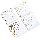100 PK Gold Napkins - 4 Assorted Designs - 3-Ply Cocktail Napkins Folded 5 x 5 Inches Bar Napkins Disposable Party Napkins Pa