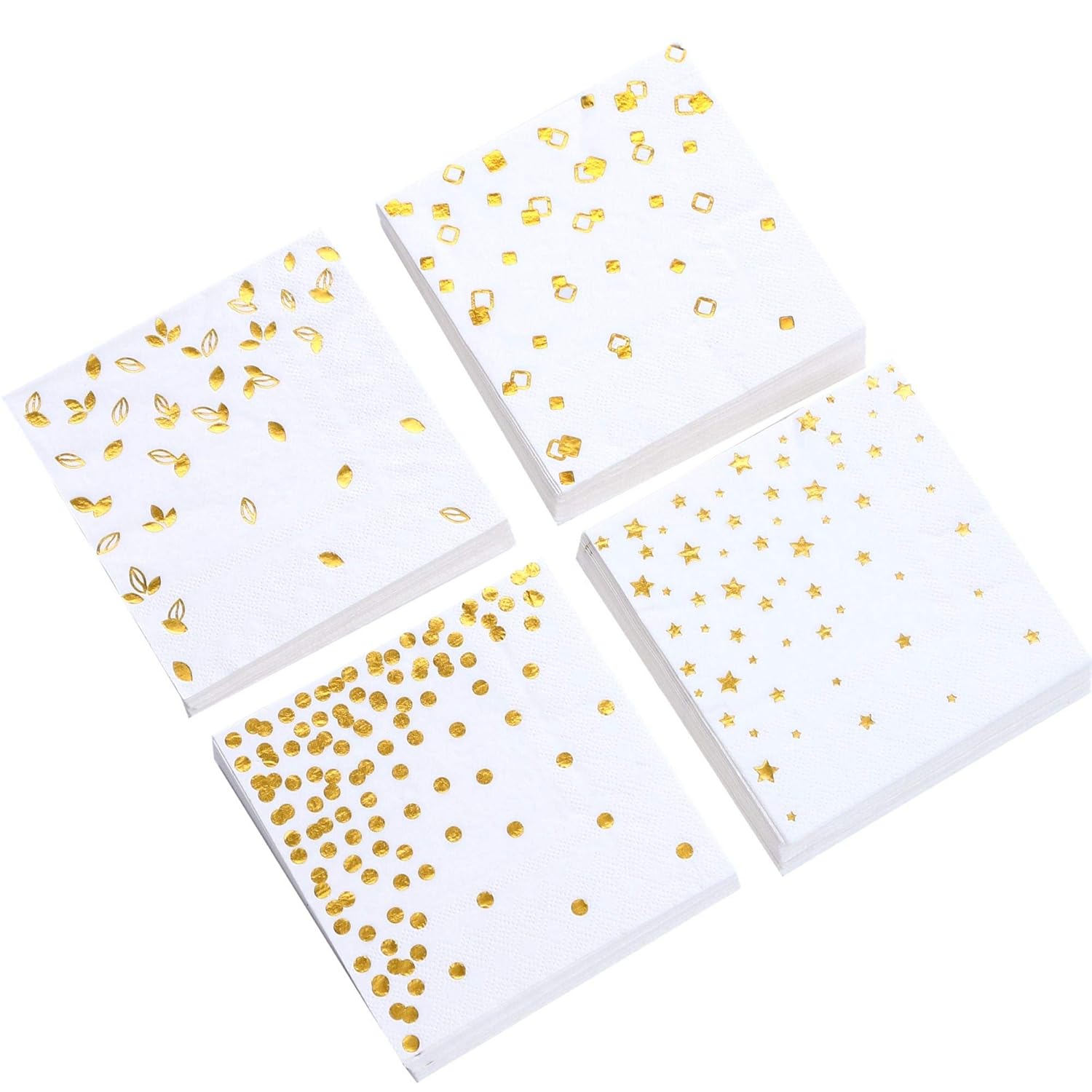 100 Gold Napkins - 4 Assorted Designs l 3-Ply Cocktail Napkins Folded 5 x 5 Inches l Bar Napkins Disposable Party Napkins Paper Napkins Dinner for Wedding Baby Shower Birthday Graduation 2021 2020