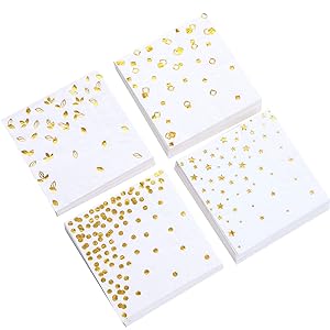 100 Gold Napkins - 4 Assorted Designs l 3-Ply Cocktail Napkins Folded 5 x 5 Inches l Bar Napkins Disposable Party Napkins Paper Napkins Dinner for Wedding Baby Shower Birthday Graduation 2021 2020