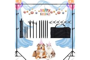 Tsolzdadi Backdrop Stand, 8.5x10ft(2.6x3m) Photo Studio Adjustable Background Stand Support Kit with 5 Crossbars, 6 Backdrop Clamps and and Carrying Bag for for Photo Video Shooting, Parties, Wedding