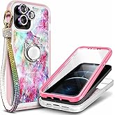 YZB Compatible with iPhone 12 Pro Max Case, Full Body Protection with [Built-in Screen Protector]/Camera Lens Protector/Diamond Wrist Strap Lanyard/Ring Holder, Shockproof Bumper Case (Fantasy)