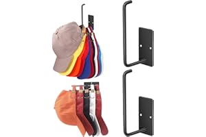 Letohoumia Hat Racks for Baseball Caps 2 Pack, Stainless Steel Adhesive Hat Hanger Hooks Holder for Wall, Multi-Purpose Strong Hook Organizer Can Hold More Than 20 Hats for Door/Closet