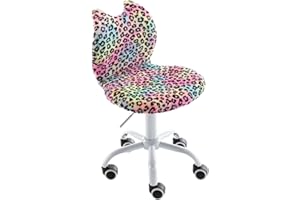 HNY Modern Cute Cat Kids Desk Chair, Comfortable Fuzzy Small Desk Chair for Girls and Boys, Ergonomic Adjustable Swivel Computer Chair,Hello Kitty Vanity Chair Study Rolling Stools with Wheels, Leopard