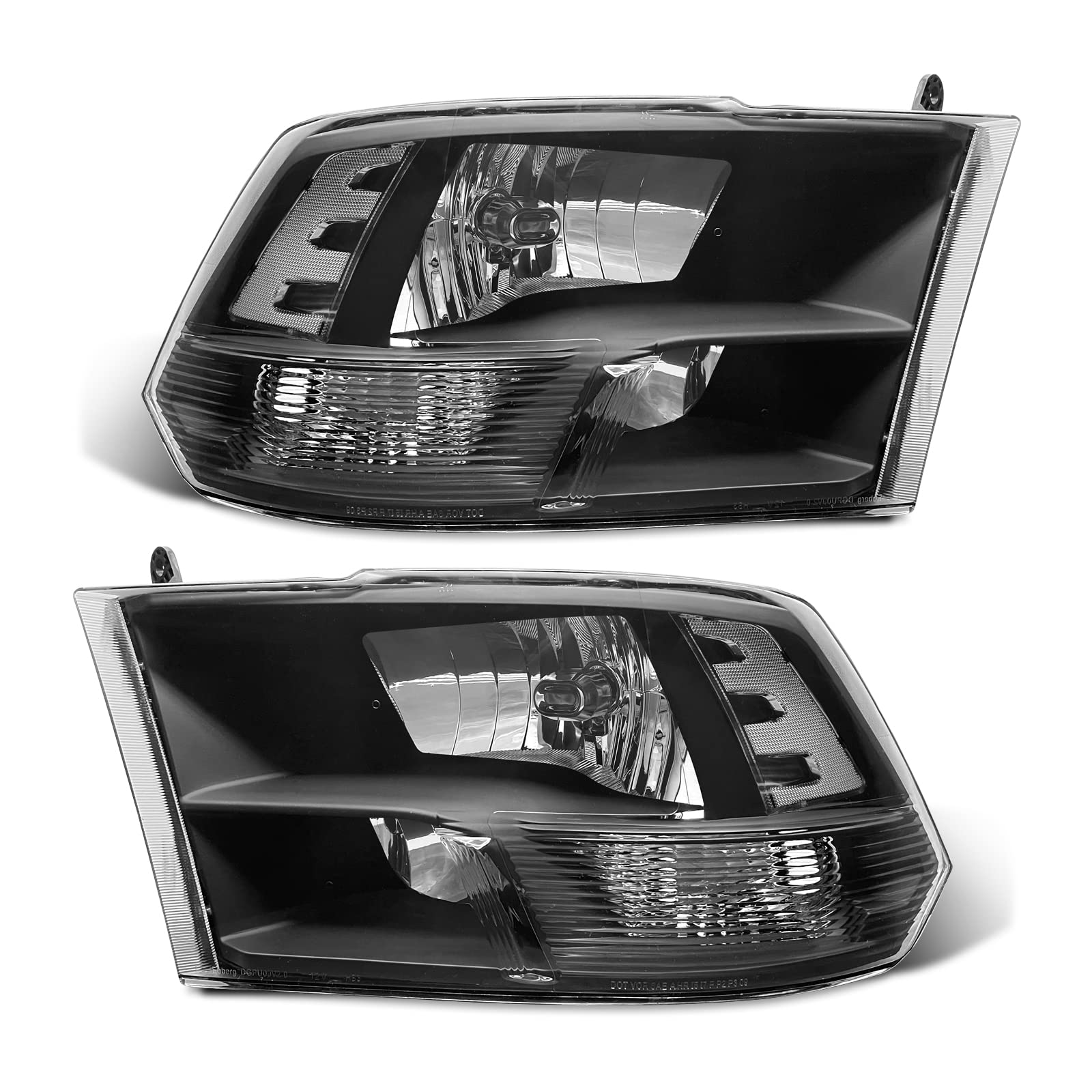 Photo 1 of ADCARLIGHTS for 2009-2018 Dodge Ram Headlight Assembly compatible with 2009-2018 Ram 1500/2010-2018 Ram 2500 3500/2019-2021 Ram 1500 Classic, Black Housing Clear Reflector Headlamp Replacement