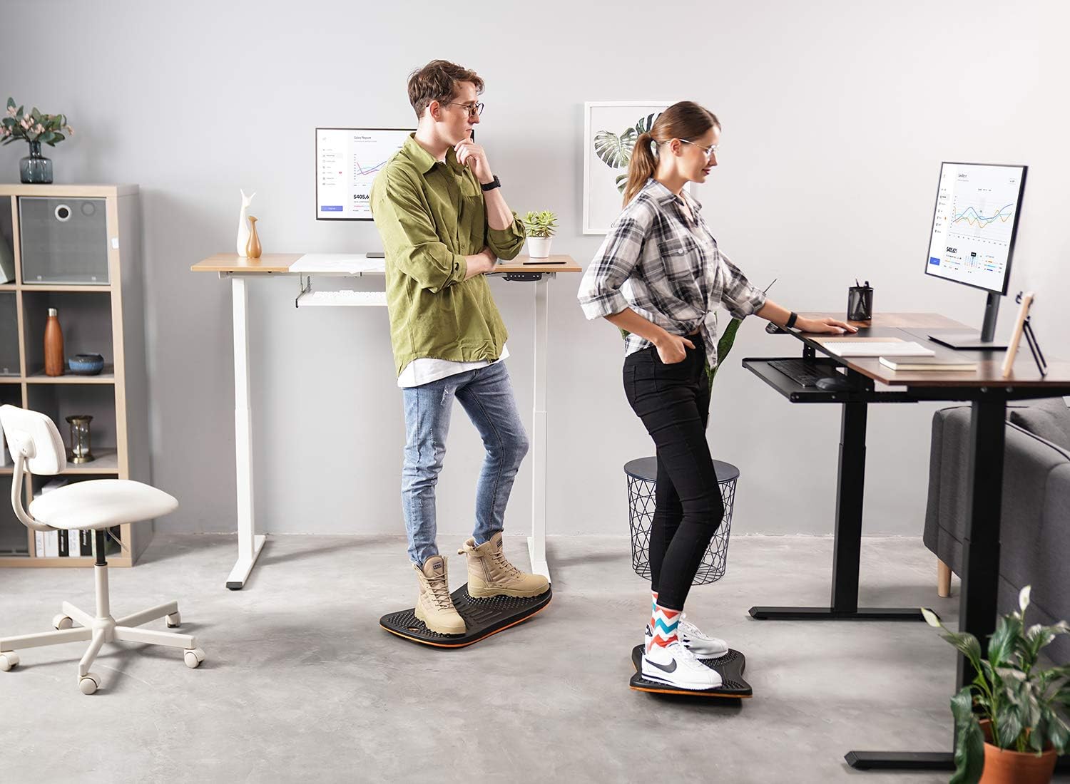 FEZIBO Standing Desk Anti Fatigue Mat Wooden Wobble Balance Board Stability Rocker with Ergonomic Design Comfort Floor Mat (Medium, Obsidian Black): Home & Kitchen