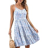 YATHON Sundresses for Women Casual Summer Beach Sleeveless Spaghetti Strap Dress Button Down Ruffle Flowy Pleated Dresses