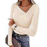 ZESICA Women's Long Sleeve Asymmetrical Neck Ruched Slim Fit Shirts 2026 Spring Fashion Outfits Going Out Tops