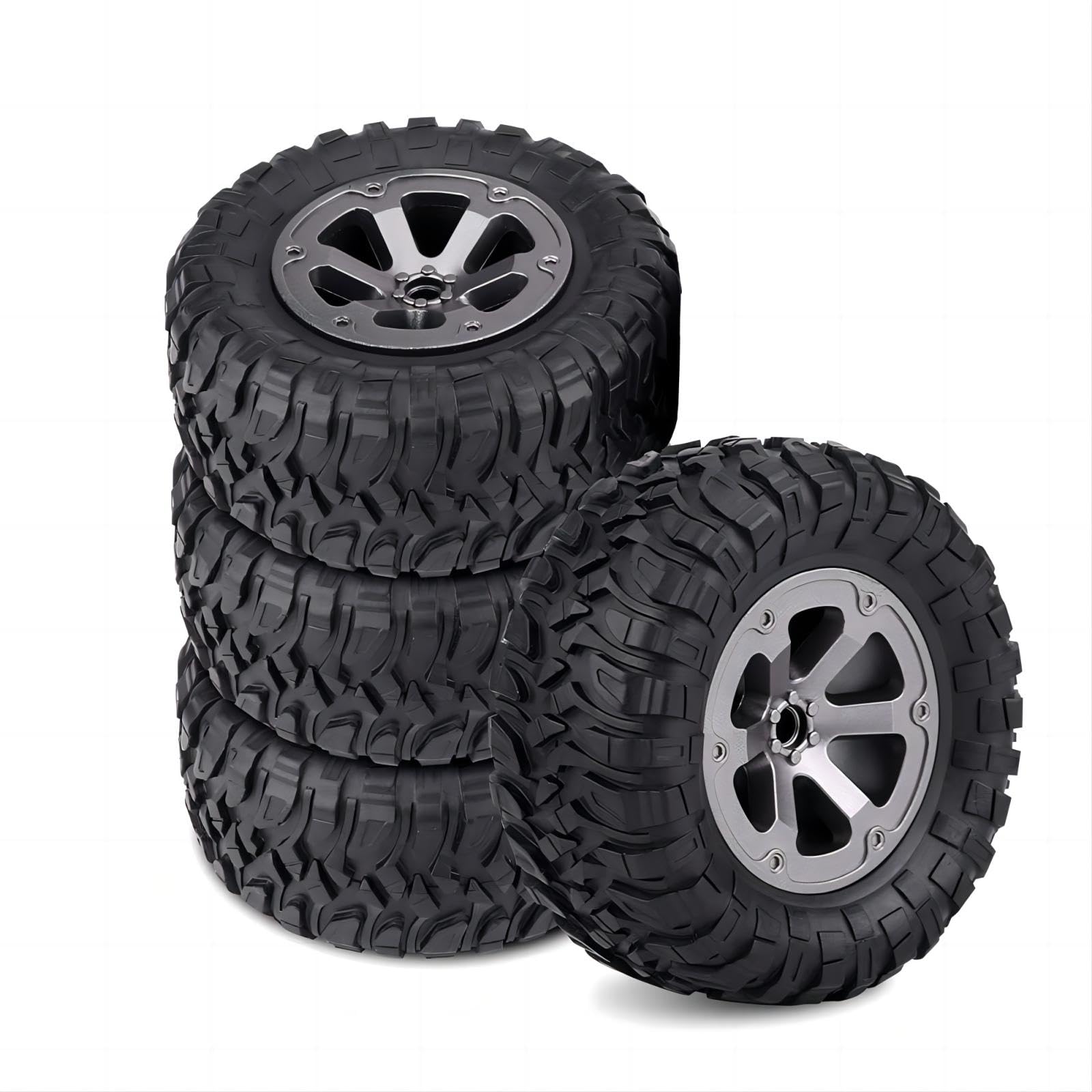 VIFERR RC 1/16 Crawler Wheels and Tyres 4 Pcs Rubber Tyres 1:16 Car Wheel Tyre Replacement for Remote Control Militaty Car Model