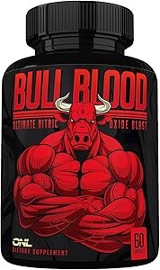 Bull Blood Nitric Oxide Supplement - Extra Strength L Arginine & L Citrulline Pills for Muscle Growth, Pumps, Blood Flow for Men - NO Booster for Enhancing Male Strength & Energy - 60 Veggie Caps