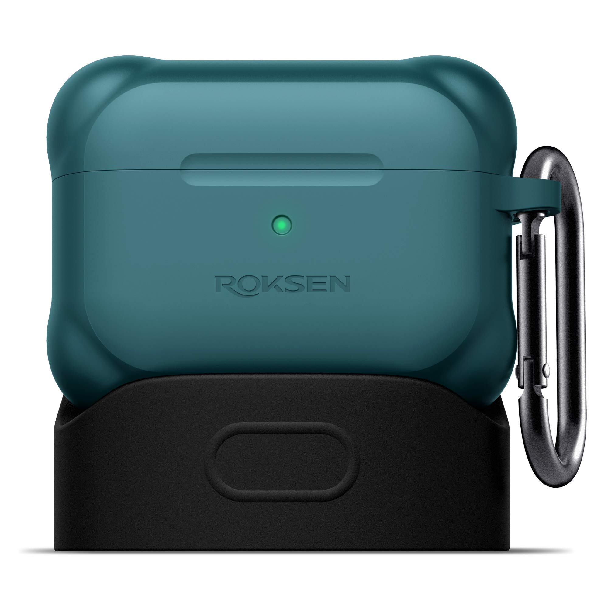 ROKSEN AirPods Pro Case with Base & Carabiner, Silicone Case Cover Shockproof, Compatible with Apple Airpods Pro 2019 (Front LED Visible), Laker Blue