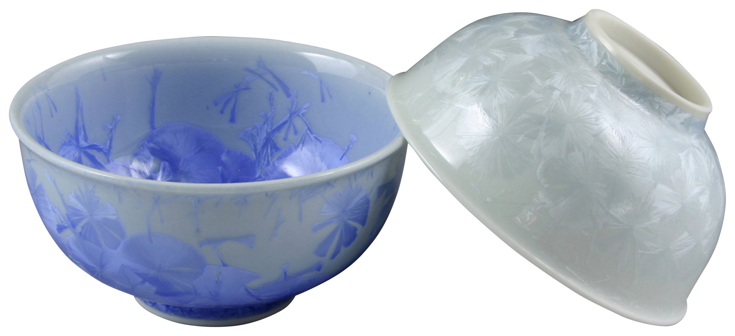 Aito KTA535 Kyoto Ware Kiyomizu Ware Pottery Kiln Rice Bowl, Flower Crystal (Blue / White)