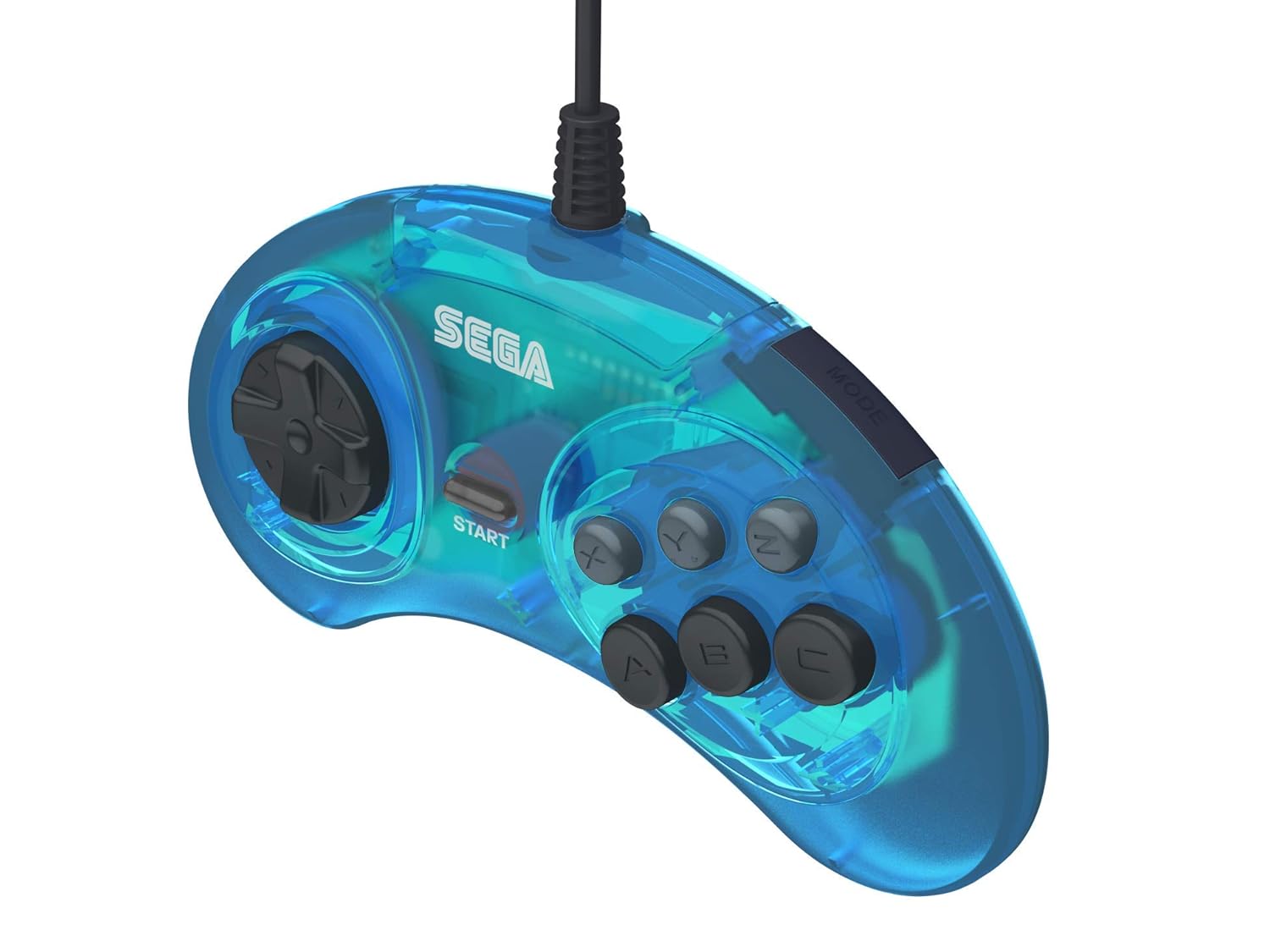 Retro-Bit Official Sega Genesis Controller 6-Button Arcade Pad for Sega Genesis - Original Port - Clear Blue: Video Games