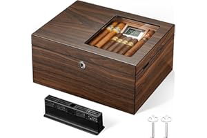 TEPLAT Cigar Humidor Box with Ventilation Grid – Holds up to 120 Cigars, Spanish Cedar Lining, Magnetic Dividers, Custom Gel Humidifier, Digital Hygrometer & Lock – Luxury Cigar Storage for Aficionados