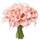 Sahoottie 24 Pcs Pink Artificial Calla Lily Flowers Fake Pink Silk Flowers Real Touch for Wedding Bouquet Office Home Kitchen Decor