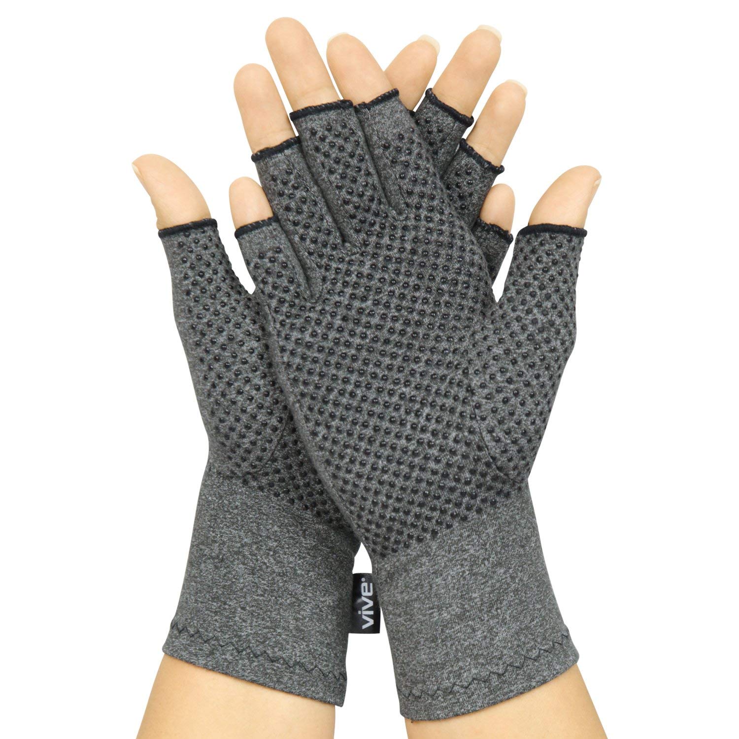 Vive Arthritis Gloves with Grips - Men & Women Textured Fingerless Compression - Open Finger Hand Gloves for Rheumatoid and Osteoarthritis - Arthritic Joint Pain Relief (Small)