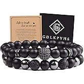GDLKPYHS Black Obsidian Bracelet for Men - Black Tourmaline Beaded Bracelets - Mens Bracelet Set 8MM Black Onyx Hematite Lava Stone Beads Triple Protection Bracelet for Men Women Gifts