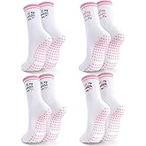 scenicamp 4 Pairs Pilates Socks with Grips for Women Cute Non Slip Crew Cotton Socks Athletic Grippy Sock for Barre Ballet Fitness Workout