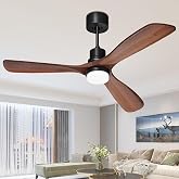 Obabala 52 Inch Ceiling Fans with Lights and Remote Control-Outdoor Ceiling Fan Walnut Wood 3 Blade for Bedroom Living Room Indoor Farmhouse Patio, Reversible Noiseless DC Motor