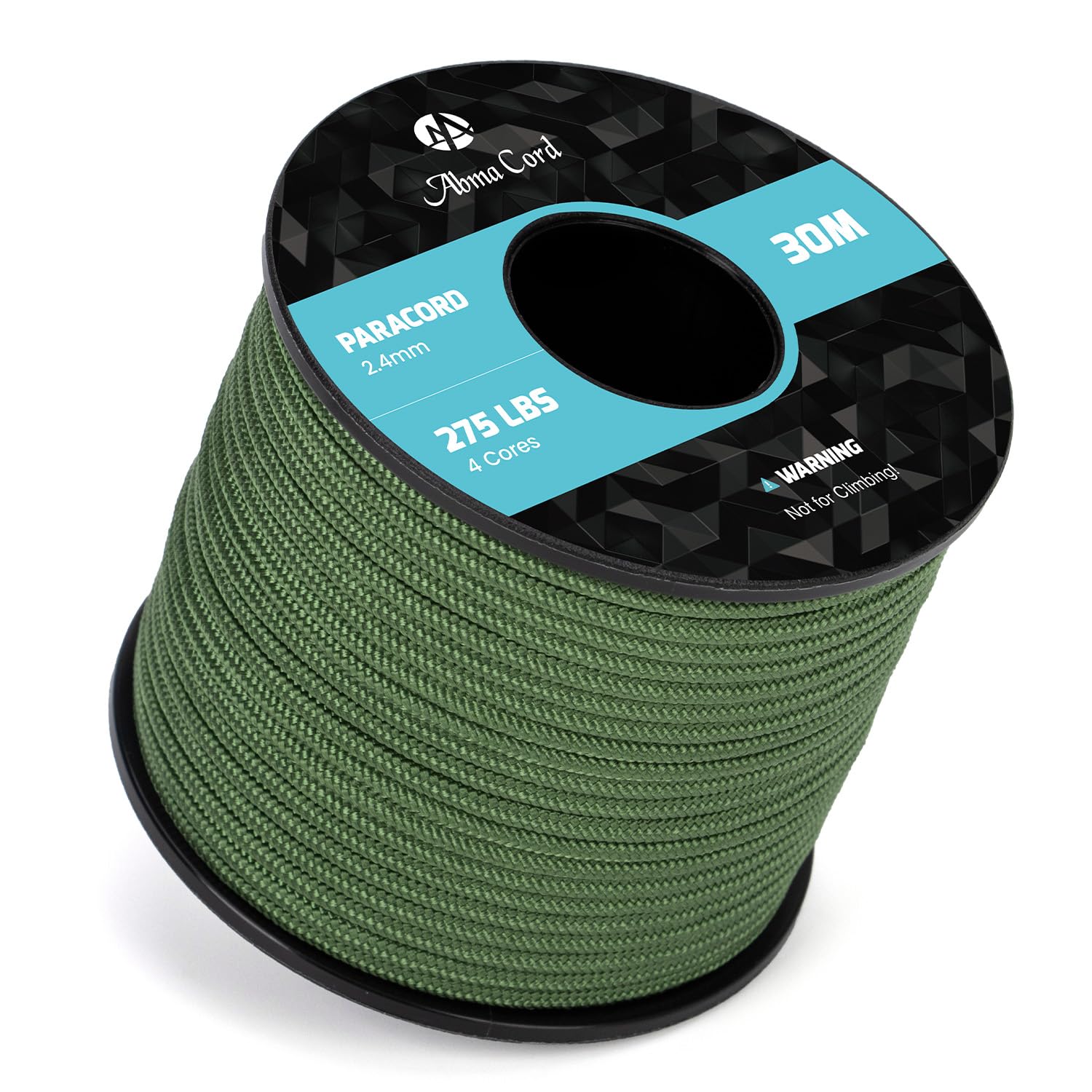 Abma Cord 2.4mm Paracord 275 30m Nylon Rope 4 Strands Tactical Parachute Cord - Max. 125kg (275lbs) - Forest Green