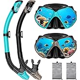 2 Pack Snorkeling Gear for Adults, Dry Snorkel, Mask Set Adult, Diving Scuba Mask, Scuba Gear, Swimming Goggles with Nose Cover, Swim Freediving Tempered Glass Panoramic View Travel Packages