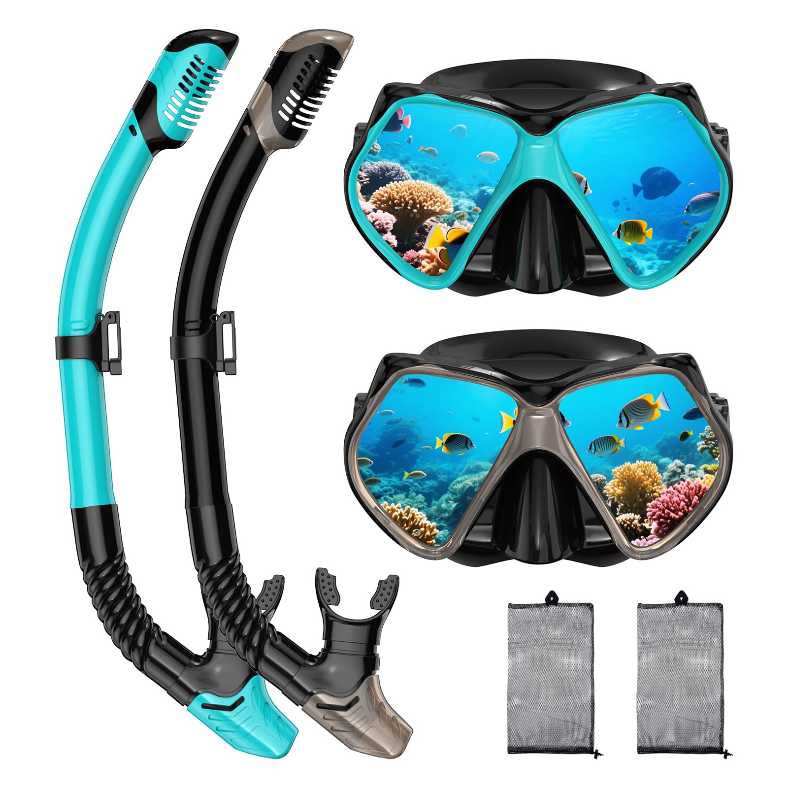 Photo 1 of 2 Pack Snorkeling Gear for Adults, Dry Snorkel, Mask Set Adult, Diving Scuba Mask, Scuba Gear, Swimming Goggles with Nose Cover, Swim Freediving Tempered Glass Panoramic View Travel Packages