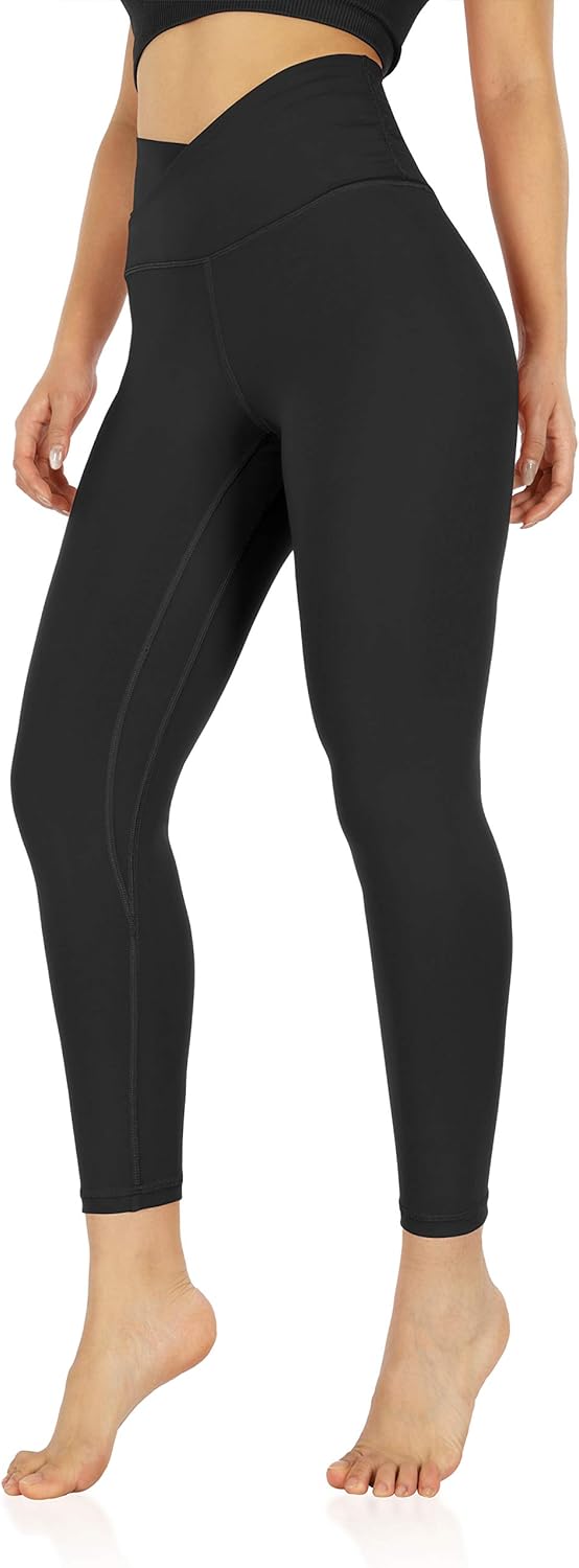 ODODOS Women's Cross Waist Yoga Capris with Inner Pocket, 7/8 Sports Workout Running Leggings -Inseam 20" / 25": Clothing
