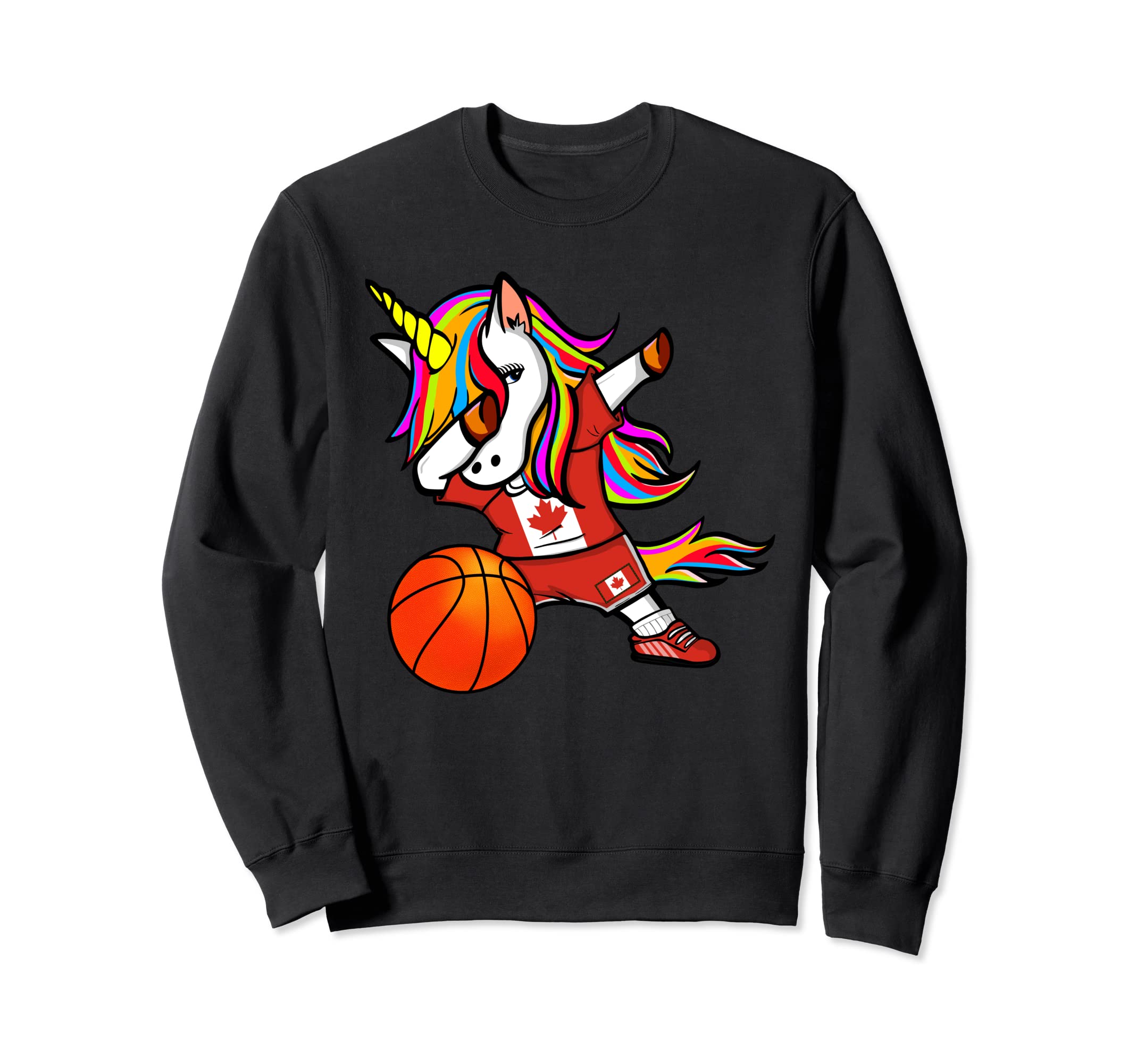 Funny Dabbing Unicorn Canada Basketball - Canadian Flag Sweatshirt