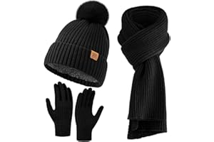Passionbility Womens Winter Beanie Hat Scarf Gloves Set, Knitted Scarf and Hat Touchscreen Gloves Gift for Women 3 in 1 Set