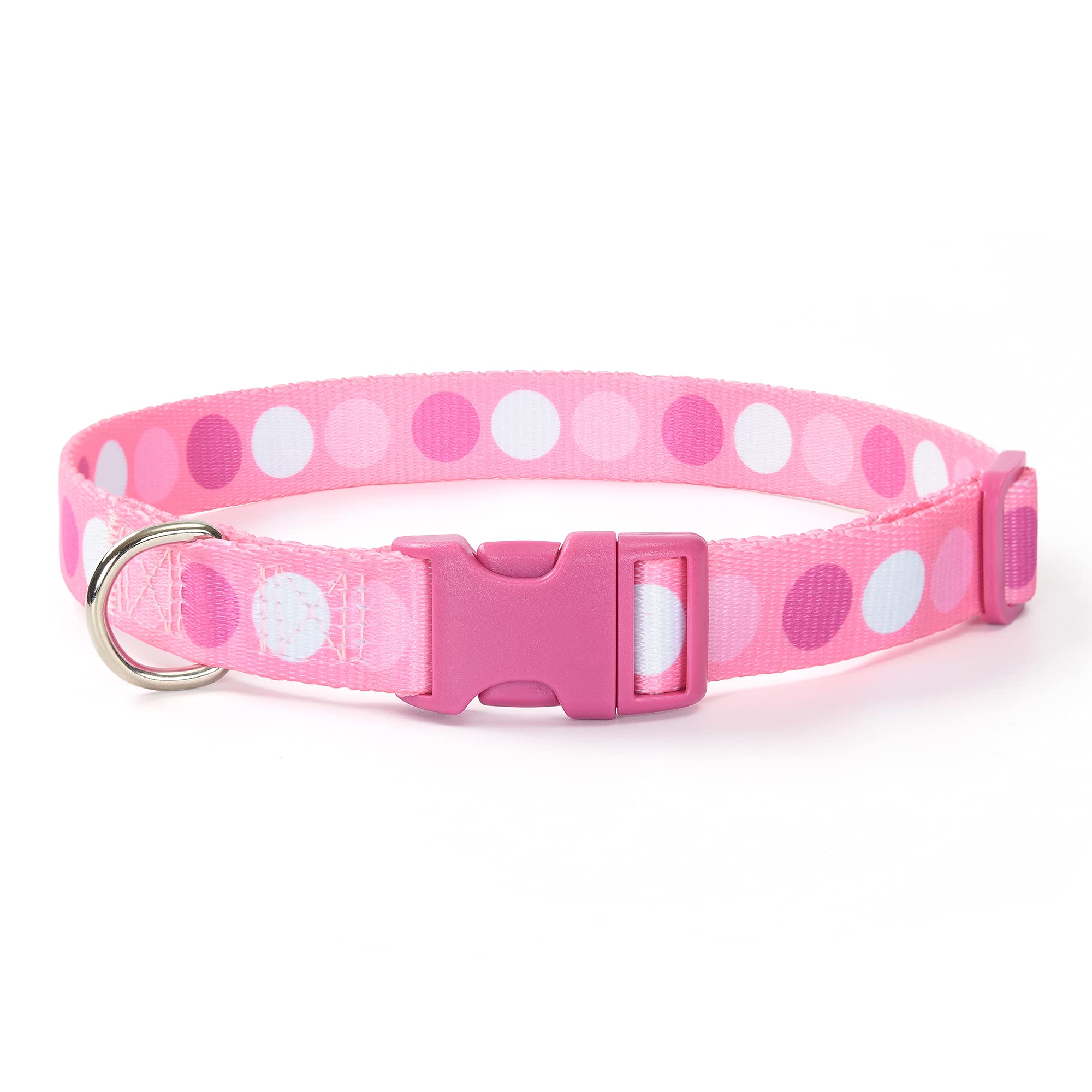 Mile High Life | Geometric Plaid Wave Line Pattern | Soft Poly Cotton Fabric | Black Buckle Dog Collar with D Ring| We Donate to Dog Rescues(L, Dot-Light Pink/Hot Pink)