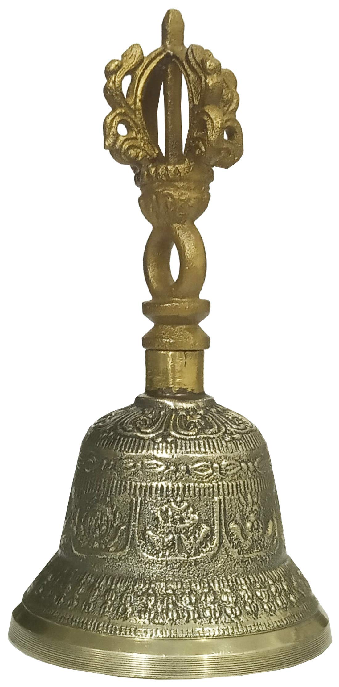 Purpledip Bell Metal Tribhu Handheld Ringing Bell Gahnta with Dorje Handle: Buddhist Tibetan Meditation Prayer Musical Instrument, Small (10680B)