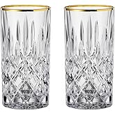 Nachtmann Noblesse 12.7 oz Crystal Glass Drinkware, Set of 2 – 6" Tall Cut Crystal Design with Gold Rim – Lead-Free Elegant Barware for Cocktails, Mixed Drinks, Beverages & Home Entertaining