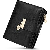 HUANLANG Small Wallets for Women Rfid Blocking Leather Bifold Credit Card Holder Ladies Wallet Zipper Pocket with ID Window