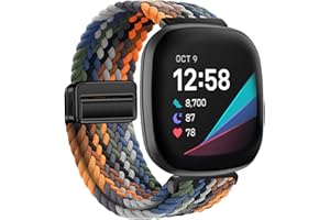  ZZMY Braided Band Compatible with Fitbit Versa 4/Versa 3 Nylon Bands, for Fitbit Sense 2/Sense Elastic Magnetic Buckle Stra