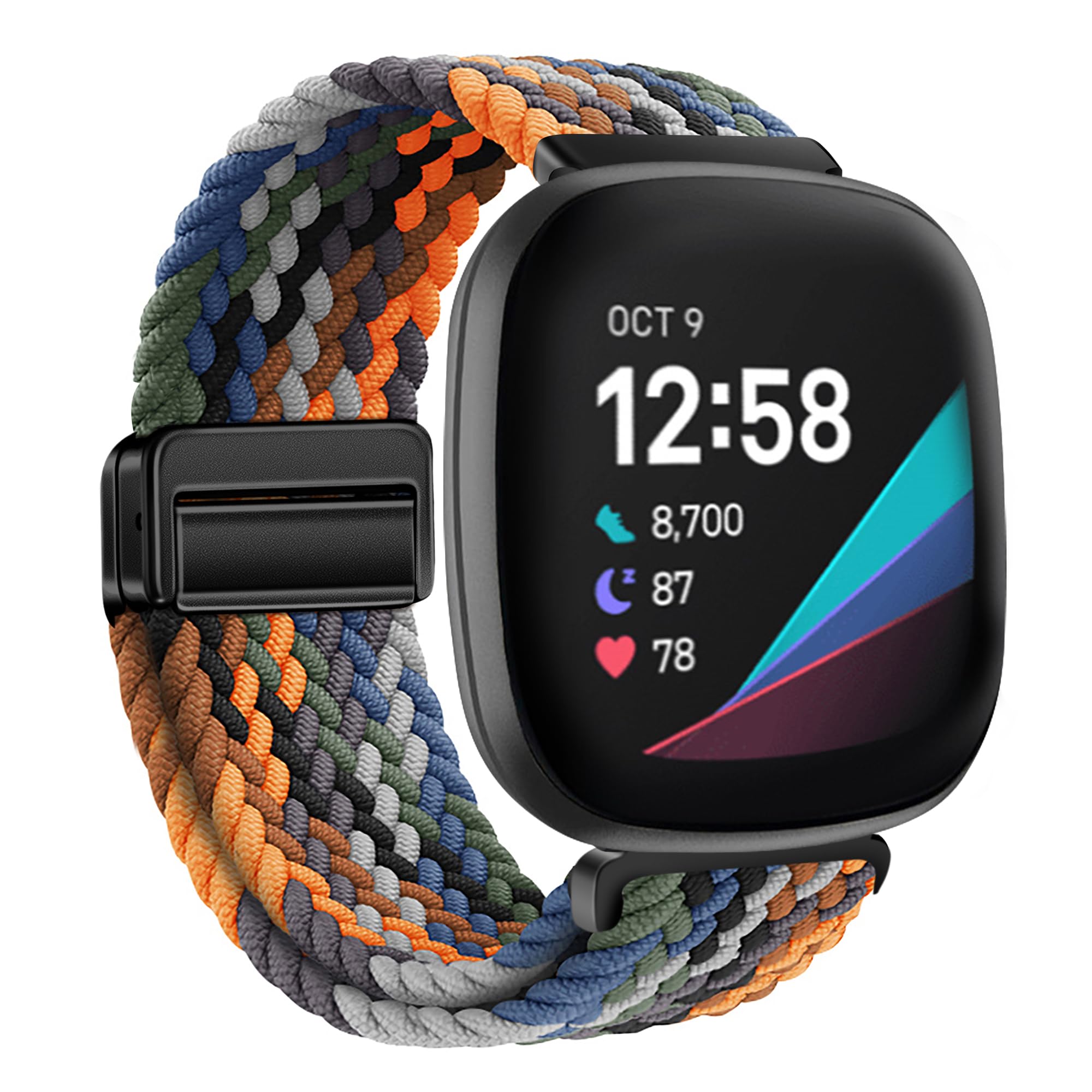 XMUXI Nylon Watch Band Compatible with Fitbit Versa 4/Versa 3/Sense 2/Sense, Stretchy Magnet Braided Replacement Wristbands for Fitbit Watch Camo