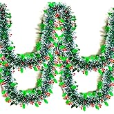 RUPOFUZA Christmas Tinsel Garland Shiny Thick Green Xmas Tree Decorations Twist Hanging Metallic Foil Garland for Christmas Party Home Indoor Outdoor Decor - 33FT