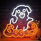 Halloween Neon Sign Dimmable Pumpkin Boo Neon Sign Halloween LED Sign for Wall Decoration Halloween Neon Lights for Halloween Bedroom Kids Room Bar Club Decoration Festival Gift.