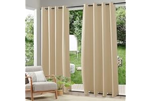 RYB HOME 2 Panels Windproof Outdoor Curtains - Weighted Blackout Waterproof Drapes Thermal Insulated Privacy Draperies for Pergola Porch Sliding Door, Biscotti Beige, Wide 52 x Long 108