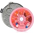 INVODA Weekly Pill Organizer 7 Compartment Rotating Pill Box for Daily Medication & Vitamins - Portable Travel Pill Case Fish Oil Supplements Vitamins Organizer (Pink+Bag)