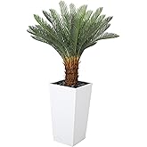Jocoevol Artificial Palm Tree, 4FT Fake Palm Tree with White Tall Planter, Artificial Plants with Realistic Trunk and Leaves, Faux Sago Palm for Home and Office Décor, No Maintenance Indoor Greenery