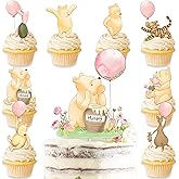 25pcs Winnie Cake Topper with Cupcake Toppers for Baby Shower Decorations Pink Girls Winnie Birthday Party Decorations