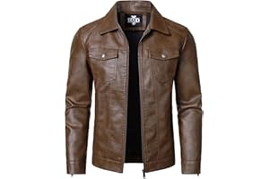 HOOD CREW Mens Leather Jacket Motorcycle Biker Jackets Casual Lightweight Faux Leather Outwear